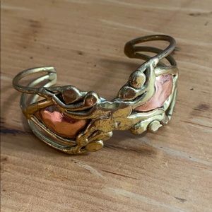 Handmade cuff two tone brass and copper bracelet